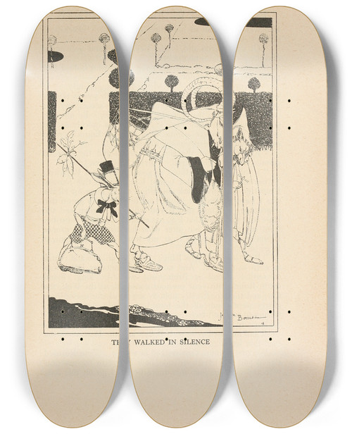 Triptych art skateboard deck of Jean De Bosschre They Walked In Silence by Jean de Bosschre (1878-1953)