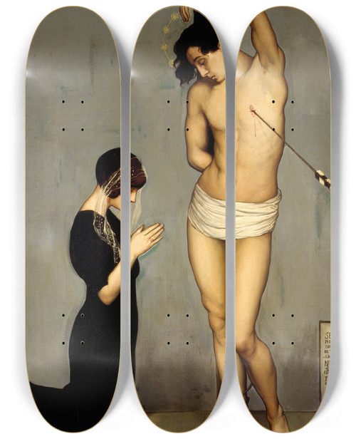 Triptych art skateboard deck of Ngel Zrraga Votive Offering Saint Sebastian by ngel Zrraga (1886-1946)