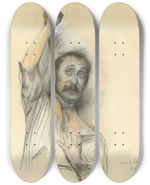 Triptych art skateboard deck of Lovis Corinth Selfportrait With Rope Around The Neck by Lovis Corinth (1858-1925)