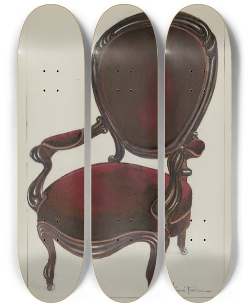 Triptych art skateboard deck of Florence Truelson Queen Anne Chair by Florence Truelson