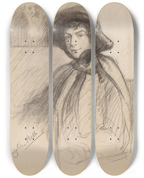 Triptych art skateboard deck of Samuel Johnson Woolf Evangeline Cory Booth by Samuel Johnson Woolf (1880-1948)