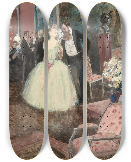 Triptych art skateboard deck of Jeanlouis Forain Scne De Bal by Jean Louis Forain (1852-1931)
