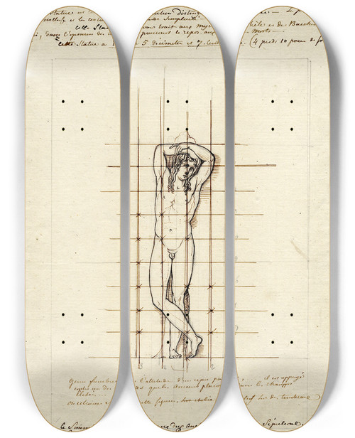 Triptych art skateboard deck of David Humbert De Superville Standing Youth by David Humbert De Superville (1770-1849)