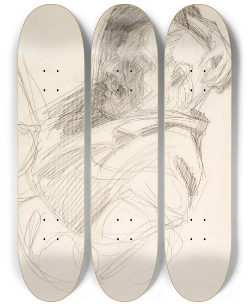 Triptych art skateboard deck of Pekka Halonen Arttu Reading by Pekka Halonen (1865-1933)