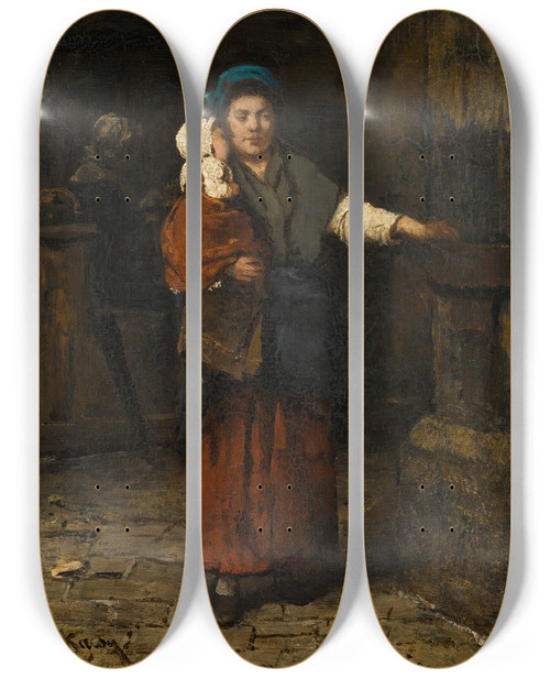 Triptych art skateboard deck of Mihly Munkcsy Mother And Child by Mihaly Munkacsy (1844-1900)