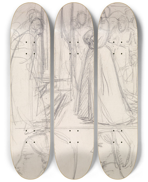 Triptych art skateboard deck of Sir John Everett Millais Christina Rossettis Maude Clare Figure And Head Studies_2 by Sir John Everett Millais (1829-1896)