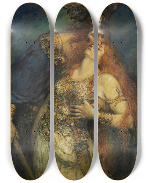 Triptych art skateboard deck of Ferdinand Leeke Wotans Farewell by Ferdinand Leeke (1859-1923)