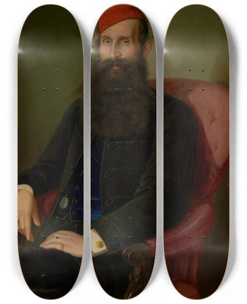 Triptych art skateboard deck of Peter Michal Boh Portrait Of A Man In A Fez Portrait Of Koloman Kubny by Peter Michal Bohun (1822-1879)