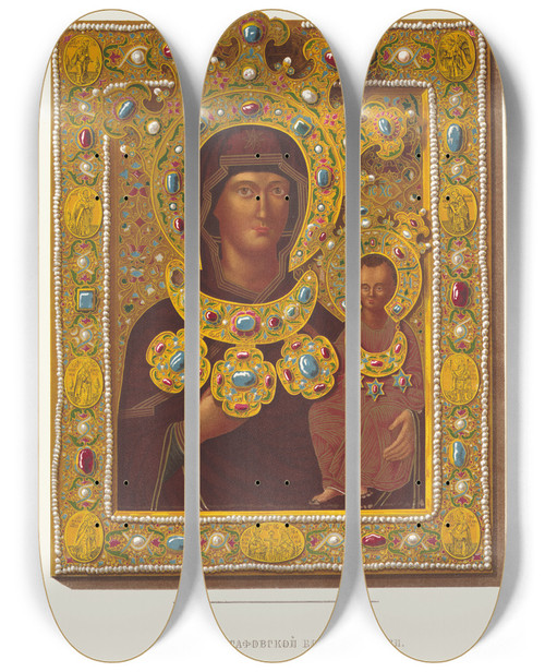 Triptych art skateboard deck of Fedor Grigoryevich Solntsev Obraz Iosafovskoi Bozhiei Materi Khran V Arkhangelskom Sobore V Moskve Khromolitografiia Fdregera by Fedor Grigoryevich Solntsev (1801-1892)