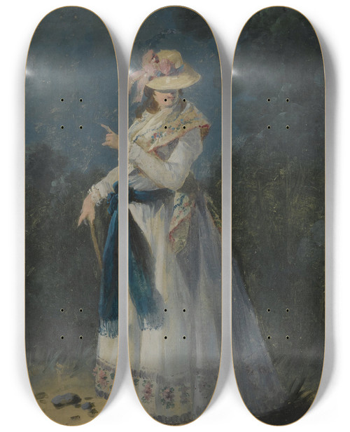 Triptych art skateboard deck of Jeanbaptiste Pillement An Elegant Young Woman by Jean-Baptiste Pillement (1728-1808)
