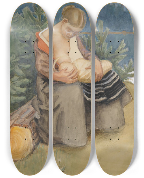 Triptych art skateboard deck of Akseli Gallenkallela Iti Ja Lapsi Mother And Child by Akseli Gallen Kallela (1865-1931)