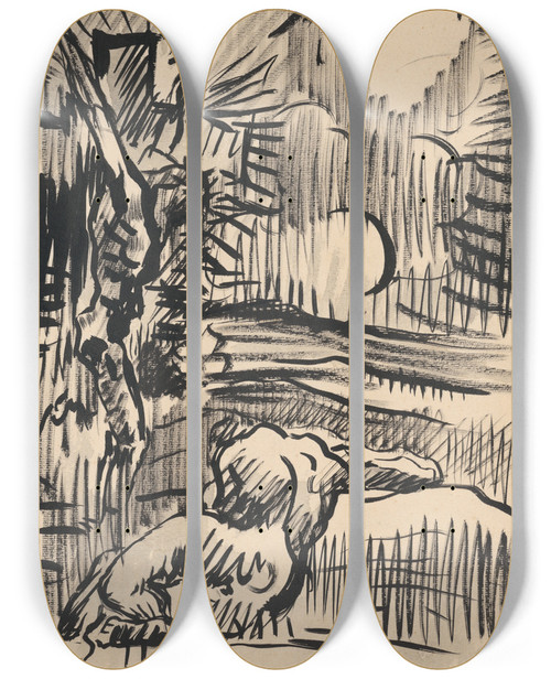 Triptych art skateboard deck of Arnold Peter Weiszkubnan Leiaci Pred Krucifixom by Arnold Peter Weisz-Kubnan (1898-1944)