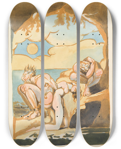 Triptych art skateboard deck of William Blake Visions Of The Daughters Of Albion Pl 11 by William Blake (1757-1827)