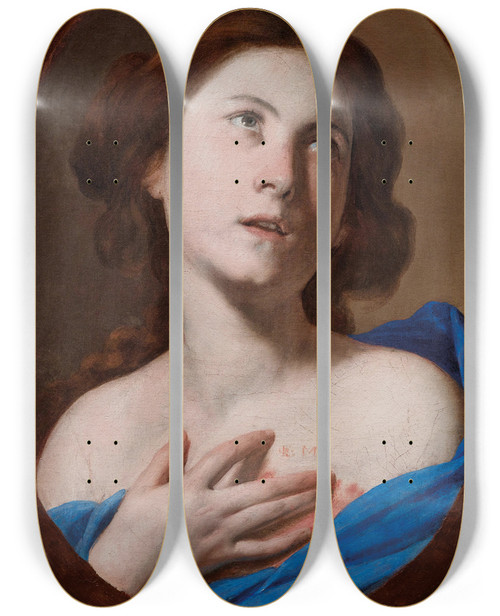 Triptych art skateboard deck of Massimo Stanzione Saint Agatha by Massimo Stanzione (1585-1656)