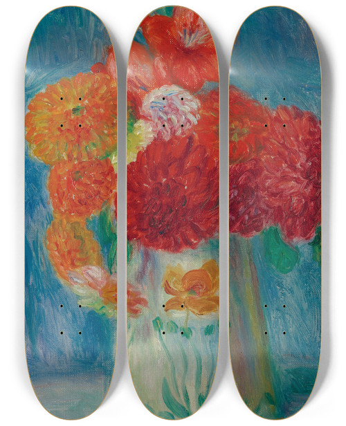 Triptych art skateboard deck of William James Glackens Still Life With Lilies by William James Glackens (1870-1938)