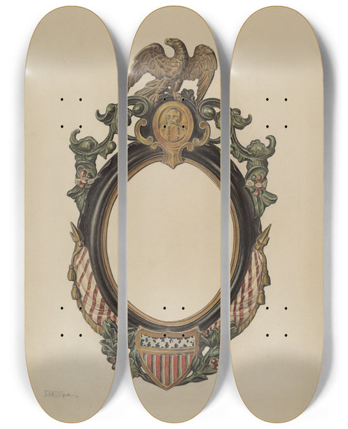 Triptych art skateboard deck of Lawrence Phillips Mirror Frame by Lawrence Phillips