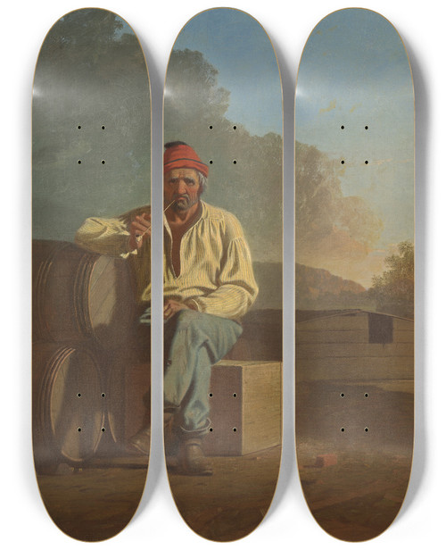 Triptych art skateboard deck of George Caleb Bingham Mississippi Boatman by George Caleb Bingham (1811-1879)