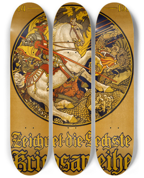 Triptych art skateboard deck of Maximilian Lenz Zeichnet Die Sechste Kriegsanleihe 19141917 by Maximilian Lenz (1860-1948)