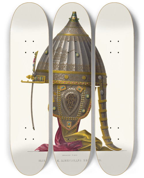 Triptych art skateboard deck of Fedor Grigoryevich Solntsev Shlem Vk Aleksandra Nevskago Izobrazhenie 2 by Fedor Grigoryevich Solntsev (1801-1892)