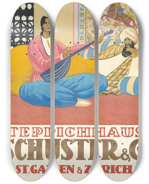 Triptych art skateboard deck of Emil Cardinaux Teppichhaus Schuster And Co by Emil Cardinaux (1877-1936)