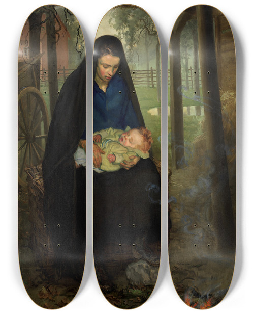 Triptych art skateboard deck of Isabel Codrington A Vagrant by Isabel Codrington (1874-1943)