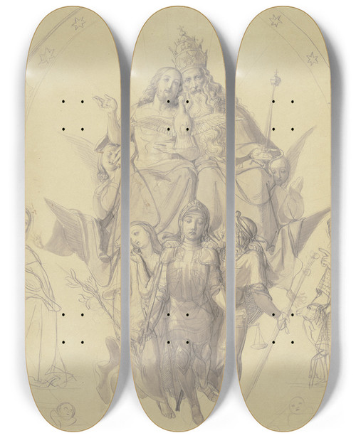 Triptych art skateboard deck of Eberhard Von Wchter Die Heilige Dreifaltigkeit Mit Den Erzengeln Maria Und Johannes Dem Tufer by Eberhard Wachter