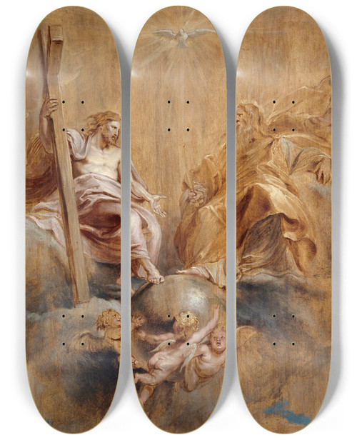 Triptych art skateboard deck of Peter Paul Rubens The Holy Trinity_1 by Peter Paul Rubens (1577-1640)