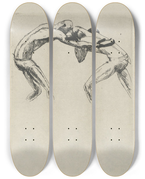 Triptych art skateboard deck of Andr Dunoyer De Segonzac Tableau De La Boxe Illustr De 29 Gravures Leauforte Pl 16 by Andre Dunoyer De Segonzac (1884-1974)