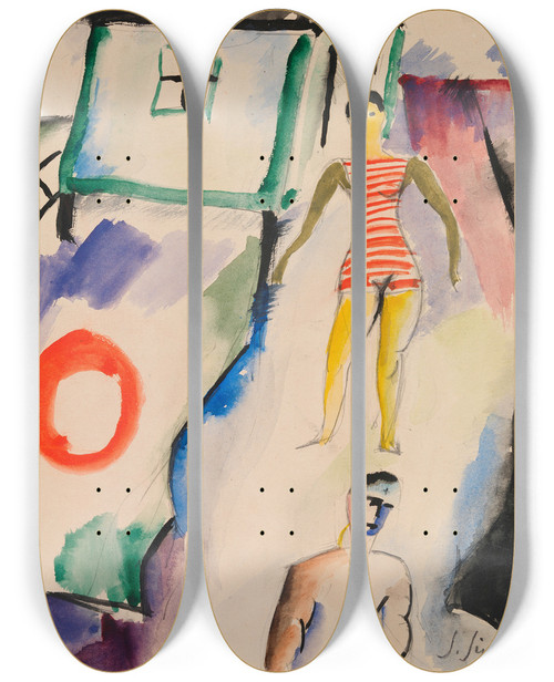 Triptych art skateboard deck of Sulho Sipil Beach by Sulho Sipila (1895-1949)