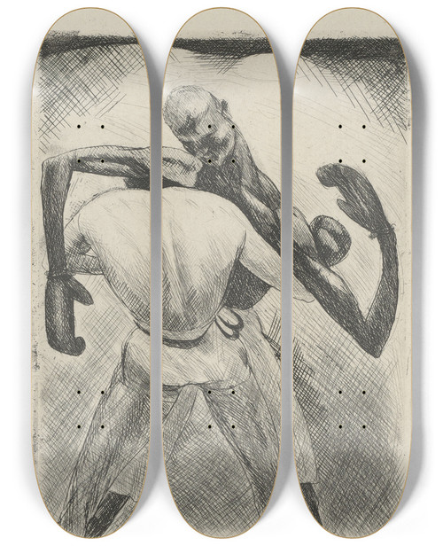 Triptych art skateboard deck of Andr Dunoyer De Segonzac Tableau De La Boxe Illustr De 29 Gravures Leauforte Pl 61 by Andre Dunoyer De Segonzac (1884-1974)