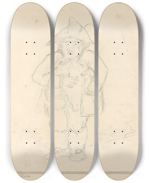 Triptych art skateboard deck of George Moutard Woodward City Fluctuations Stocks Are Down Heighho by George Moutard Woodward (1765-1809)