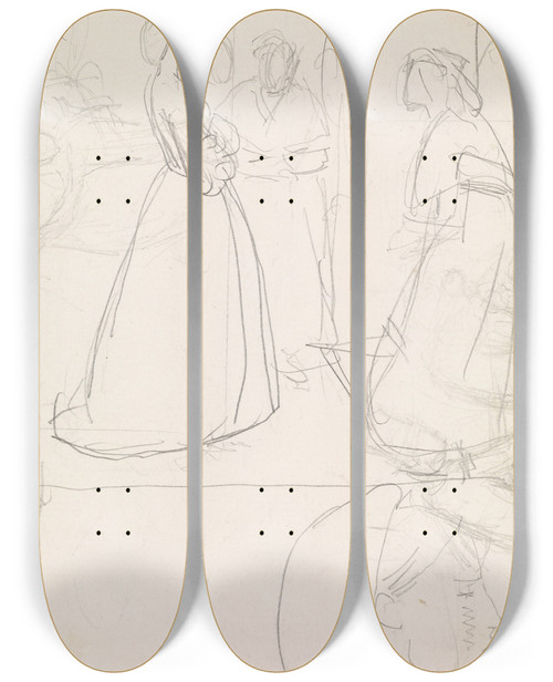 Triptych art skateboard deck of Sir John Everett Millais Christina Rossettis Maude Clare Figure And Head Studies_1 by Sir John Everett Millais (1829-1896)