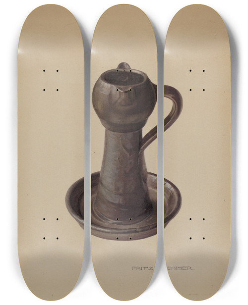 Triptych art skateboard deck of Fritz Boehmer Pottery Lamp by Fritz Boehmer