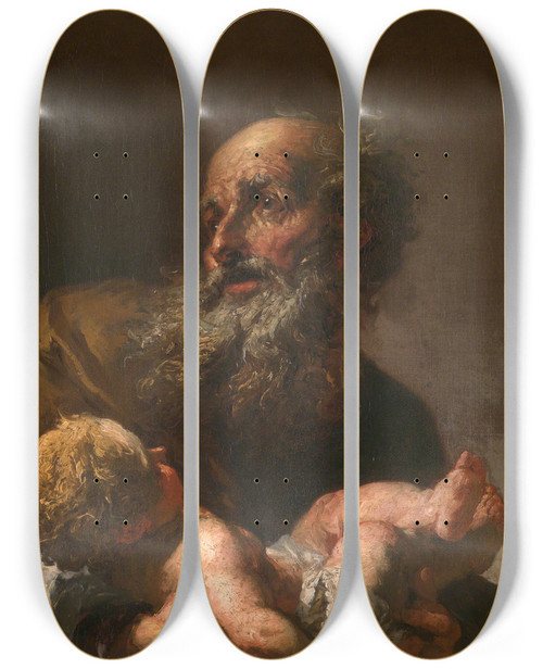 Triptych art skateboard deck of Petr Brandl Simeon With Infant Jesus by Petr Brandl (1660-1735)