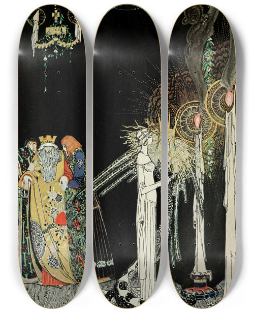 Triptych art skateboard deck of Kay Rasmus Nielsen East Of The Sun And West Of The Moon Pl 08 by Kay Rasmus Nielsen (1886-1957)