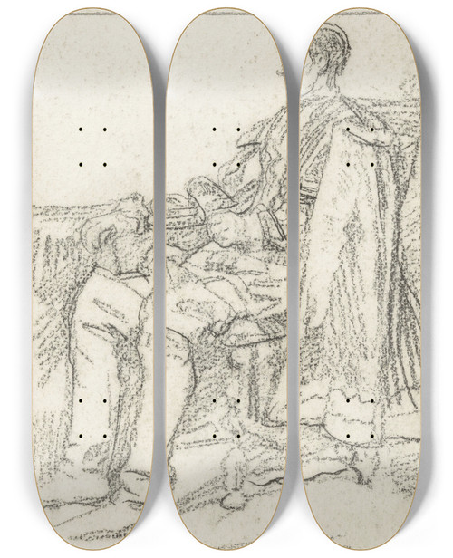 Triptych art skateboard deck of Jan Veth Man Zittend In Een Stoel by Jan Veth (1864-1925)