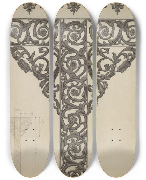 Triptych art skateboard deck of Ernest A Towers Jr Iron Railing by Ernest A Towers Jr (20-)