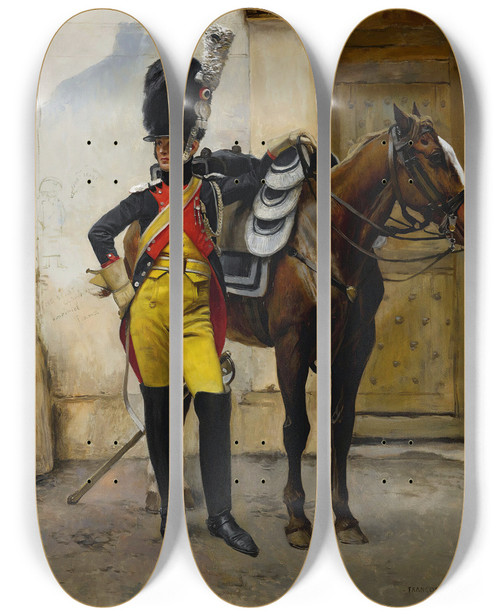 Triptych art skateboard deck of Franois Flameng An Elite Soldier Of The Imperial Guard by Francois Flameng (1856-1923)