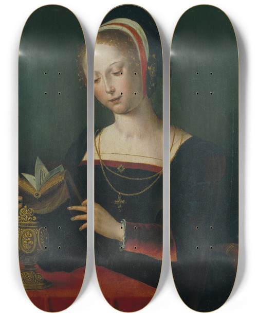 Triptych art skateboard deck of The Master Of The Parrot Saint Mary Magdalene by The Master of the Parrot (1520-1540)