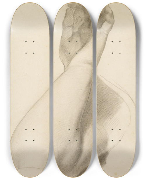 Triptych art skateboard deck of Ford Madox Brown The Spirit Of Justice Study Of The Uplifted Left Arm Of The Figure Of Justice by Ford Madox Brown (1821-1893)
