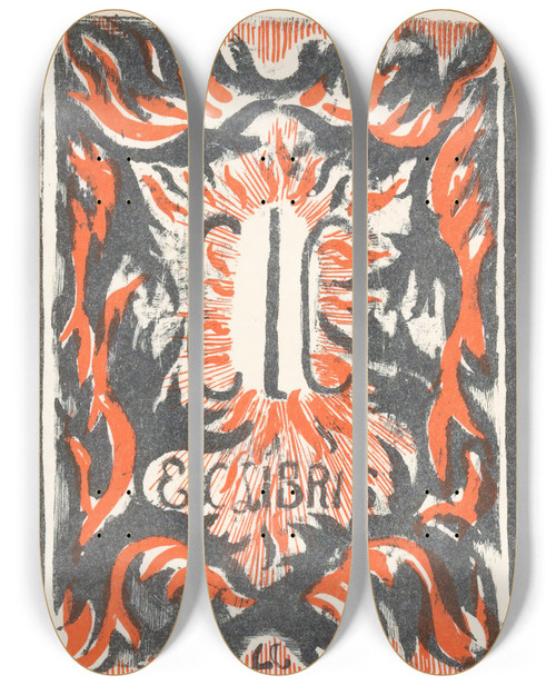 Triptych art skateboard deck of Carel Adolph Lion Cachet Ex Libris Van Carel Lion Cachet_1 by Carel Adolph Lion Cachet (1864-1945)