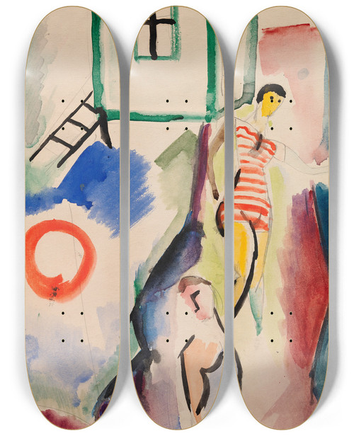 Triptych art skateboard deck of Sulho Sipil Beach 2 by Sulho Sipila (1895-1949)