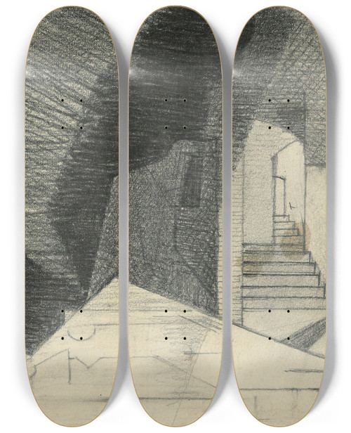 Triptych art skateboard deck of Louis Marcoussis Tombeau Daurlia Dessins Pour Aurlia by Louis Marcoussis (1883-1941)
