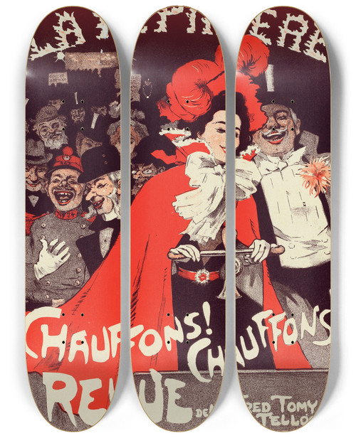 Triptych art skateboard deck of Julesalexandre Grn Affiche Pour Le Concert De La Ppinire Chauffons Chauffons by Jules-Alexandre Grn (1868-1934)