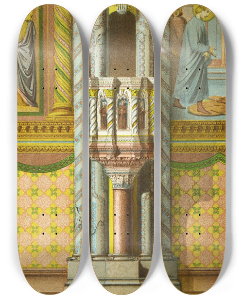 Triptych art skateboard deck of Henry Noel Humphreys Stone Pulpit by Henry Noel Humphreys (1807-1879)