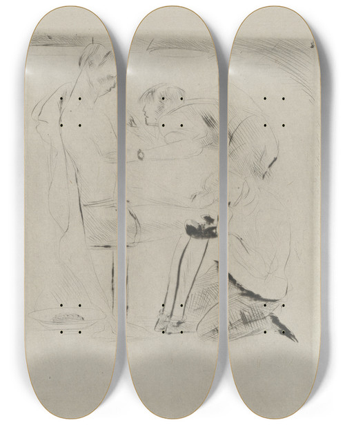 Triptych art skateboard deck of Andr Dunoyer De Segonzac Tableau De La Boxe Illustr De 29 Gravures Leauforte Pl 4 by Andre Dunoyer De Segonzac (1884-1974)