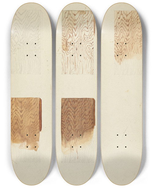 Triptych art skateboard deck of American 20Th Century Technique Demo Wood Grain by American 20Th Century