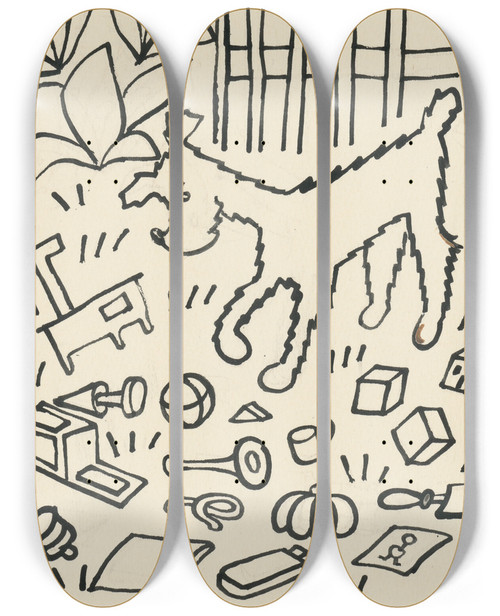 Triptych art skateboard deck of Josef Apek I Had A Dog And A Cat Pl 13 by Josef apek (1887-1945)