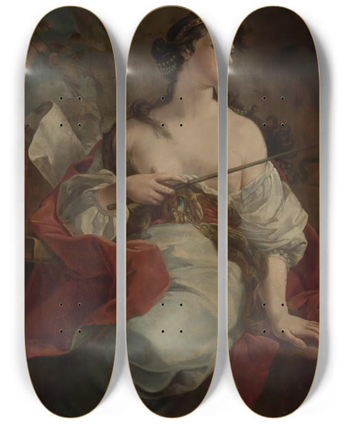 Triptych art skateboard deck of Corrado Giaquinto A Sorceress by Corrado Giaquinto (1703-1766)