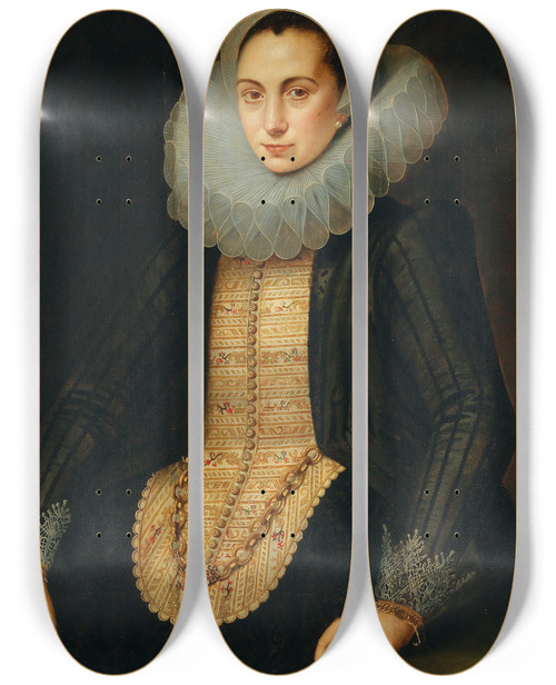 Triptych art skateboard deck of Circle Of Jan Anthonisz Van Ravesteyn Portrait Of A Young Lady by Circle Of Jan Anthonisz Van Ravesteyn (1570-1657)